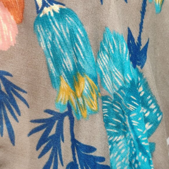Woven Heart L Taupe Floral Open Front Kimono Gold Metallic Accent Tropical Boho - Picture 8 of 8